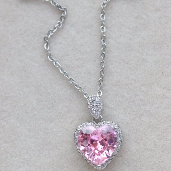 S925 Heart Shape CZ Necklace Sterling Silver Stamped S925 - Picture 5 of 11